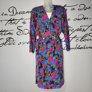 Vintage 80s Classics by Leslie Fay Working Girl Floral & Paisley Dress, 8p
